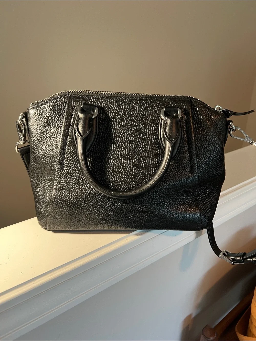 Michael Kors Black Pebbled Leather Satchel with Adjustable Crossbody Strap